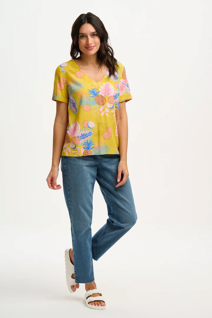 SUGARHILL BRIGHTON Rosalie Top - Yellow, Tropical Fruits Shirts &amp; Blouses - Zabecca Living