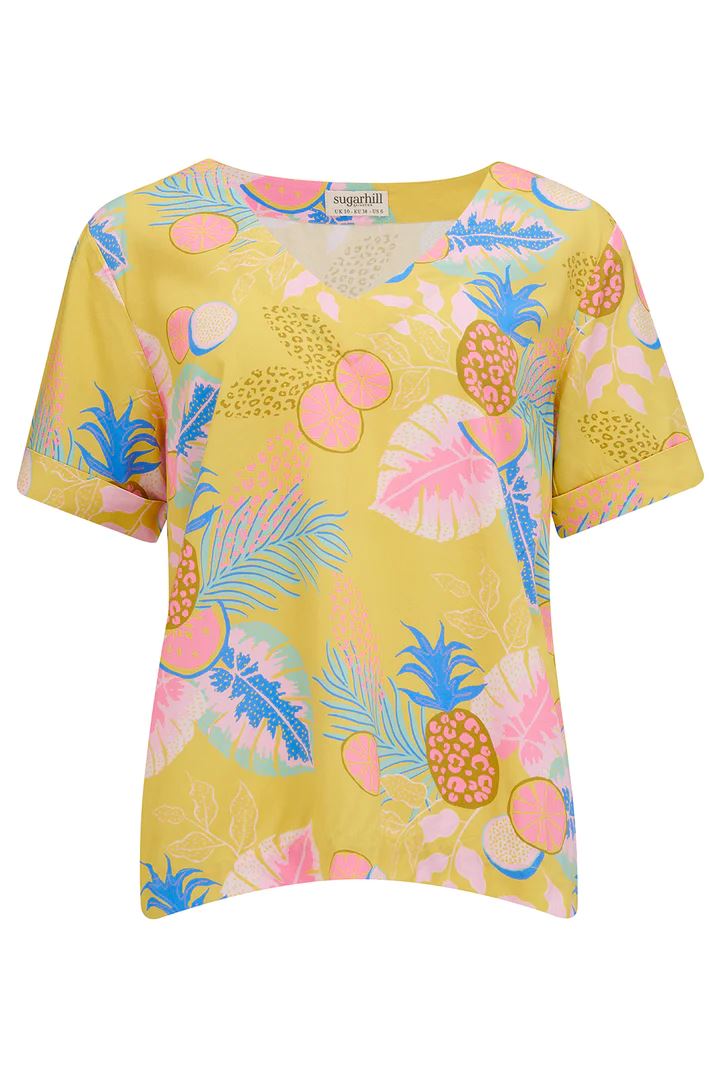 SUGARHILL BRIGHTON Rosalie Top - Yellow, Tropical Fruits Shirts &amp; Blouses - Zabecca Living