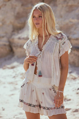 TALISMAN Ithika Tie Top - Light Natural Shirts & Blouses - Zabecca Living