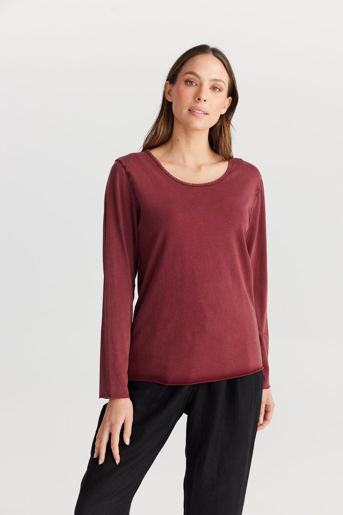THE SHANTY CORPORATION Kasai Top - Wine Long Sleeve Tee - Zabecca Living