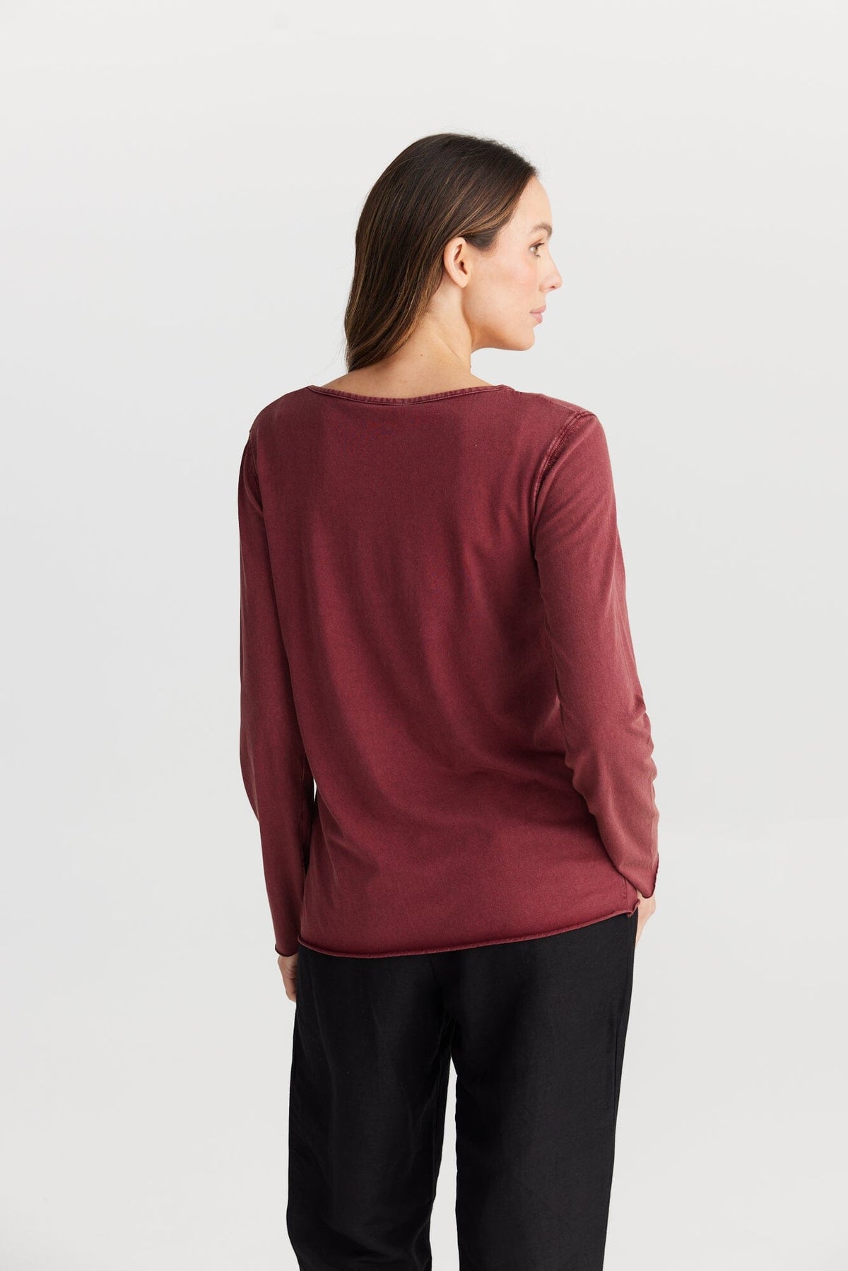 THE SHANTY CORPORATION Kasai Top - Wine Long Sleeve Tee - Zabecca Living