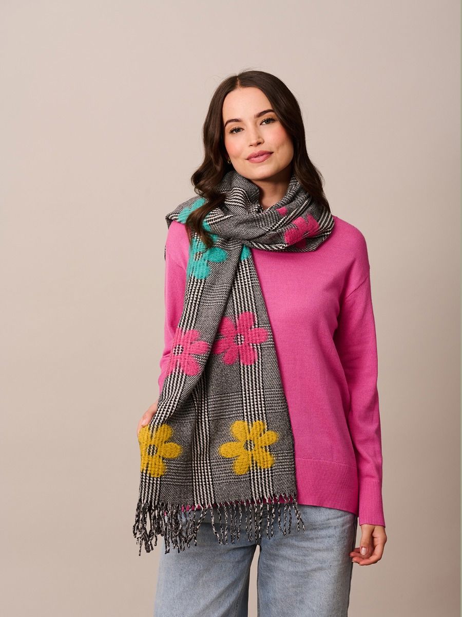 TIGER TREE Check Bright Daisy Pop Scarf - Black scarf - Zabecca Living