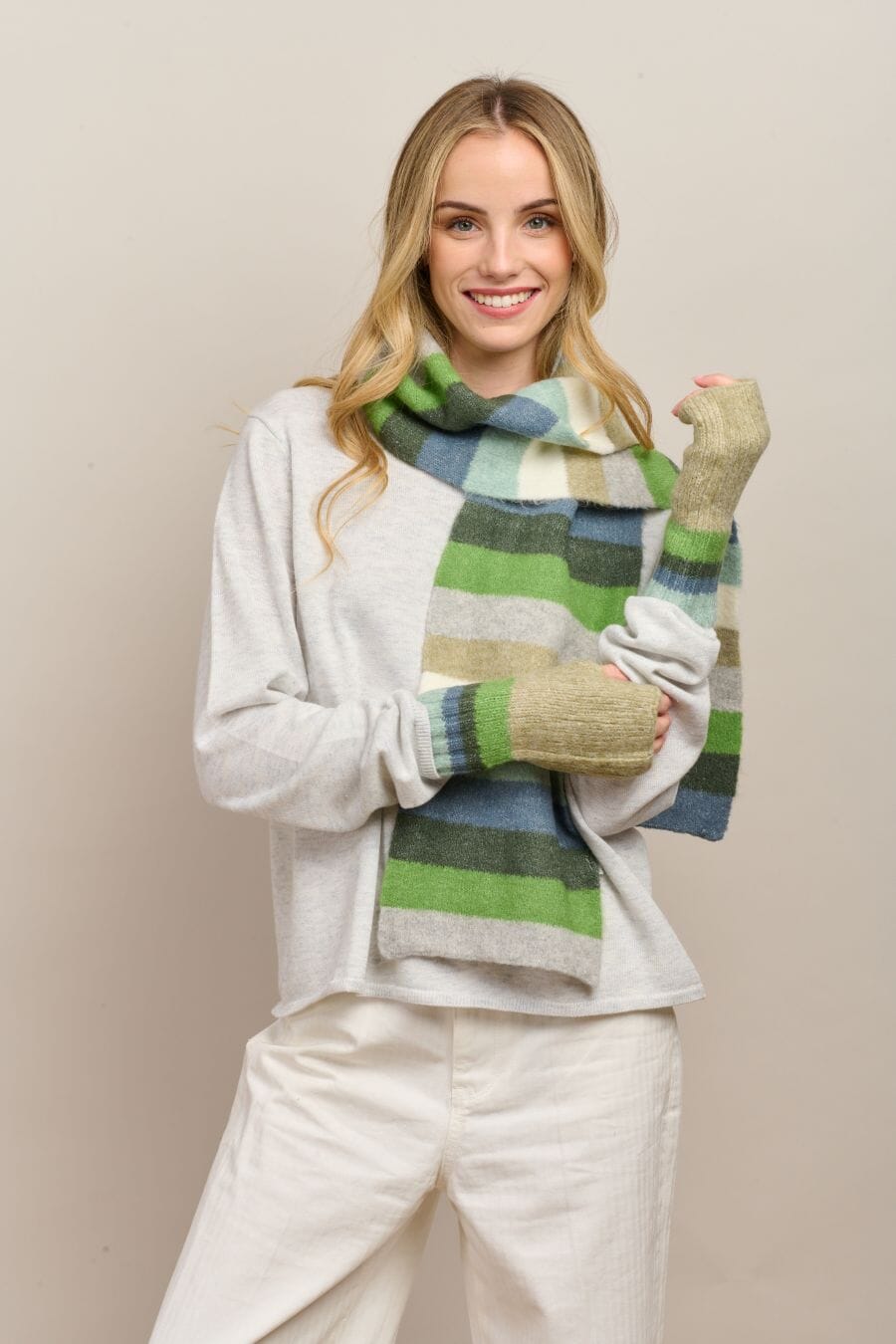 TIGER TREE Fingerless Mittens - Blue Band GLOVES - Zabecca Living