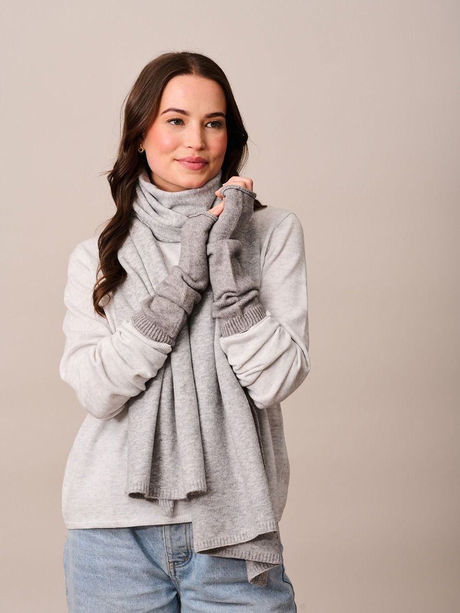 TIGER TREE Long Fingerless Mittens - Grey GLOVES - Zabecca Living