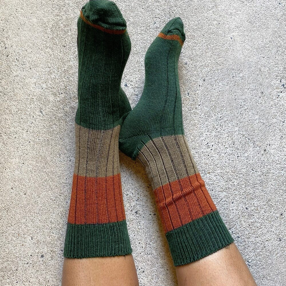 TIGHTOLOGY Chunky Rib Merino Wool Socks - Green Socks - Zabecca Living