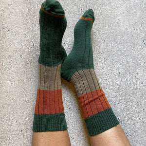 TIGHTOLOGY Chunky Rib Merino Wool Socks - Green Socks - Zabecca Living