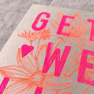 TOGETHERY Get Well Soon Postcard - Pink and Orange greeting card - Zabecca Living