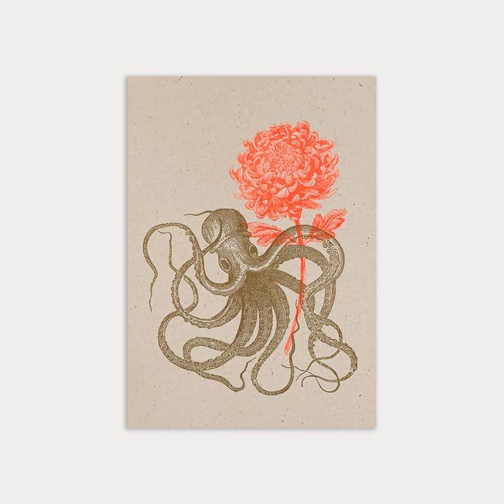 TOGETHERY Greeting Postcard - Octopus with Flower greeting card - Zabecca Living