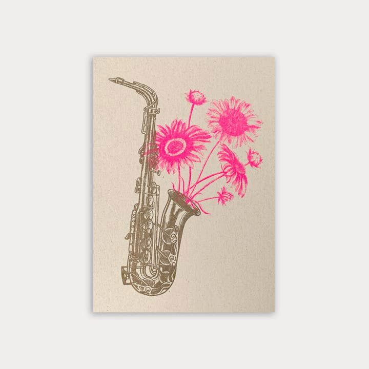 TOGETHERY Greeting Postcard - Saxophone with Flowers greeting card - Zabecca Living