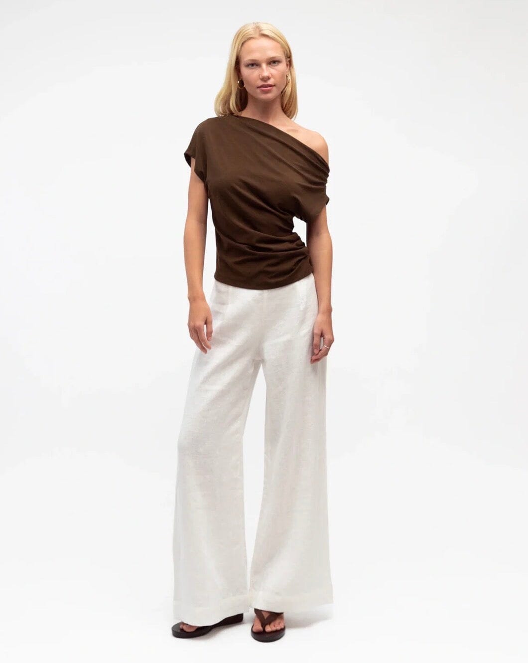 WHITE CLOSET One Shoulder Tee - Chocolate Tee - Zabecca Living