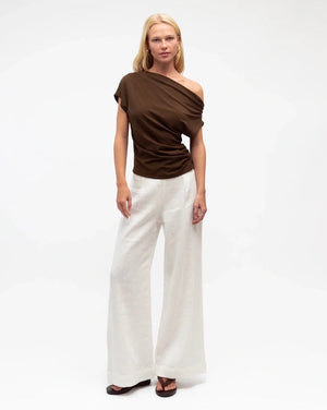 WHITE CLOSET One Shoulder Tee - Chocolate Tee - Zabecca Living