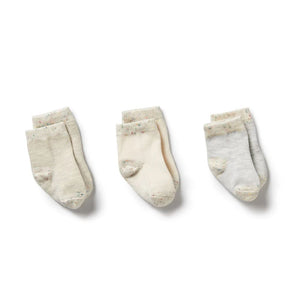 WILSON AND FRENCHY Organic 3 Pack Baby Socks - Cream/Oatmeal/Grey Cloud BABY CLOTHING - Zabecca Living