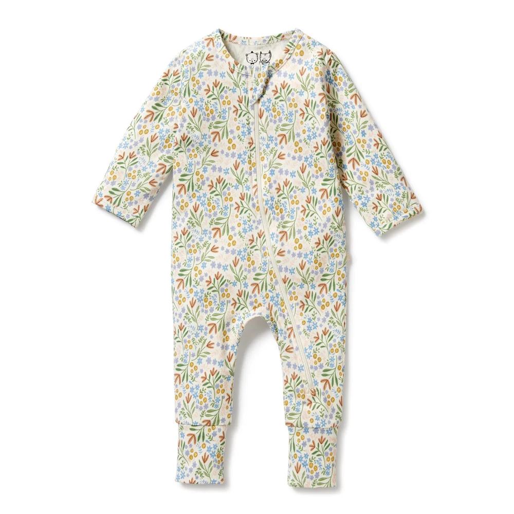WILSON AND FRENCHY Zip Suit with Feet - Tinker Floral BABY CLOTHING - Zabecca Living