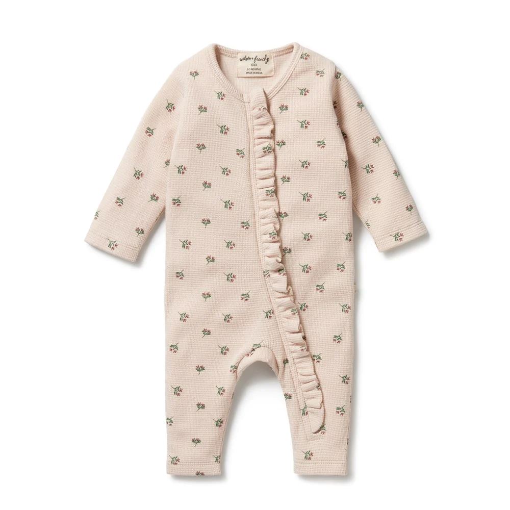 WILSON & FRENCHY Emily Floral Organic Waffle Ruffle Zipsuit - Emily Floral BABY CLOTHING - Zabecca Living