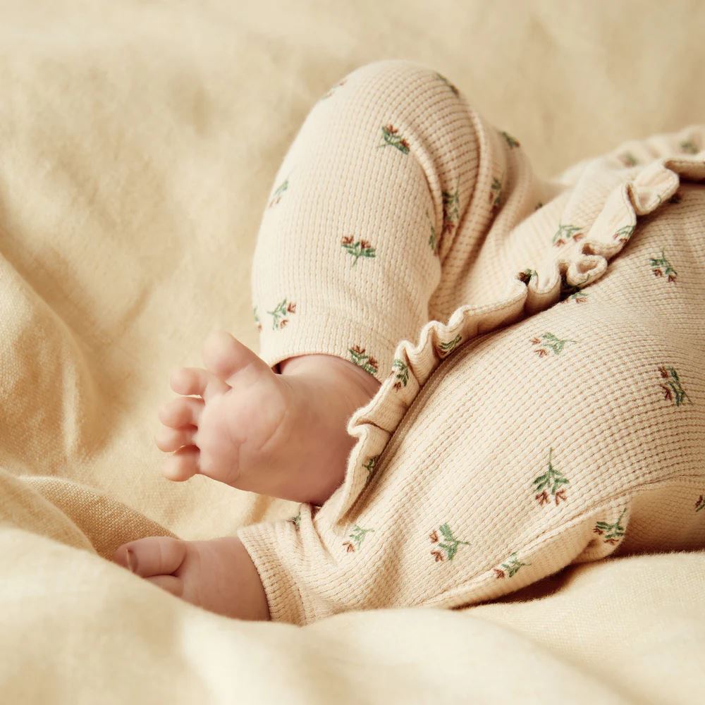 WILSON & FRENCHY Emily Floral Organic Waffle Ruffle Zipsuit - Emily Floral BABY CLOTHING - Zabecca Living
