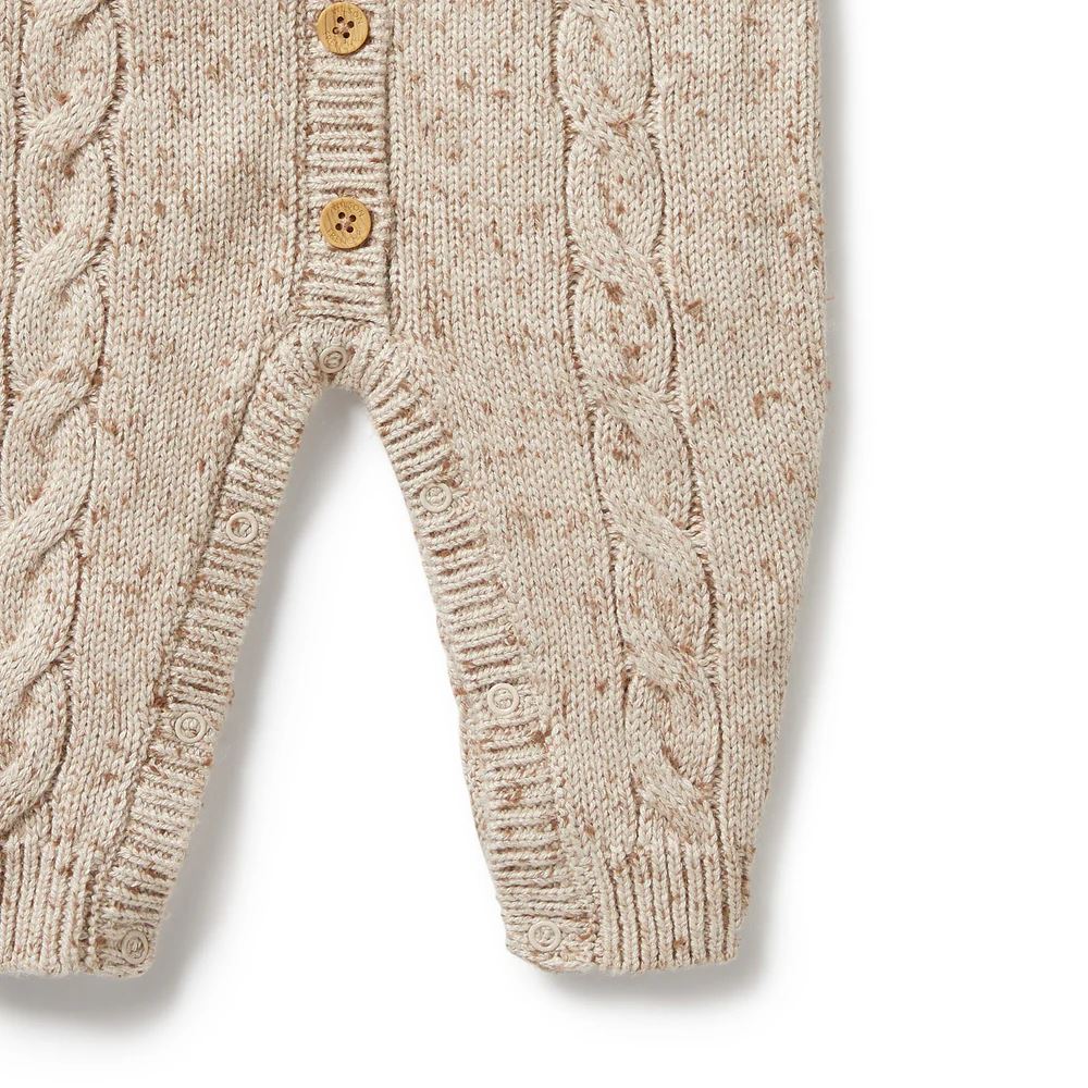 WILSON &amp; FRENCHY Fleck Knitted Cable Growsuit - Almond Fleck BABY CLOTHING - Zabecca Living