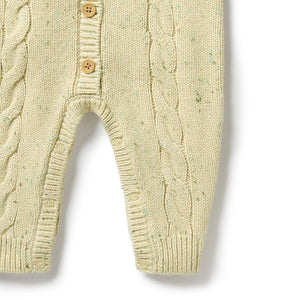 WILSON & FRENCHY Fleck Knitted Cable Growsuit - Cactus Fleck BABY CLOTHING - Zabecca Living