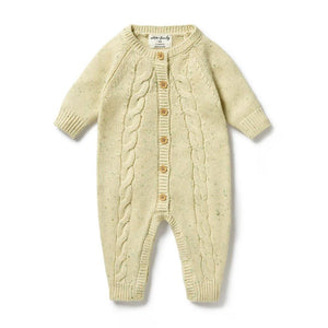 WILSON & FRENCHY Fleck Knitted Cable Growsuit - Cactus Fleck BABY CLOTHING - Zabecca Living