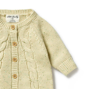 WILSON & FRENCHY Fleck Knitted Cable Growsuit - Cactus Fleck BABY CLOTHING - Zabecca Living