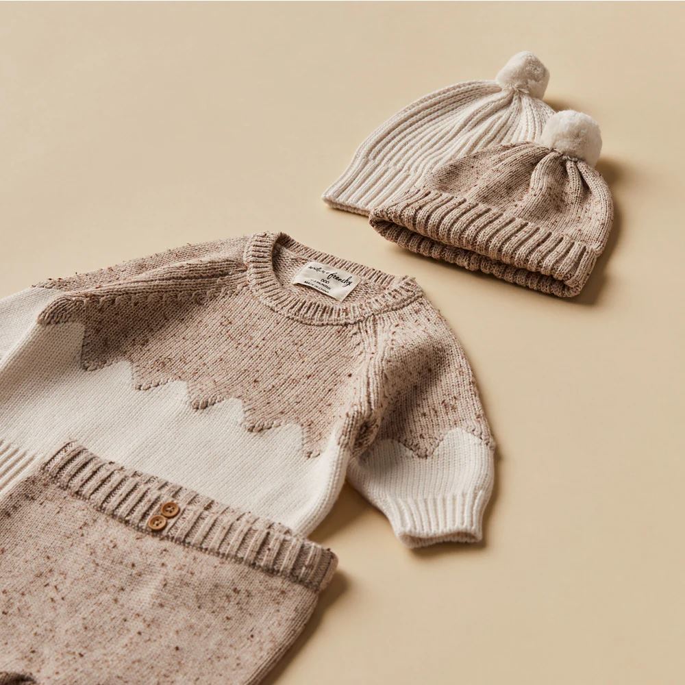WILSON &amp; FRENCHY Fleck Knitted Jacquard Jumper - Almond Fleck BABY CLOTHING - Zabecca Living