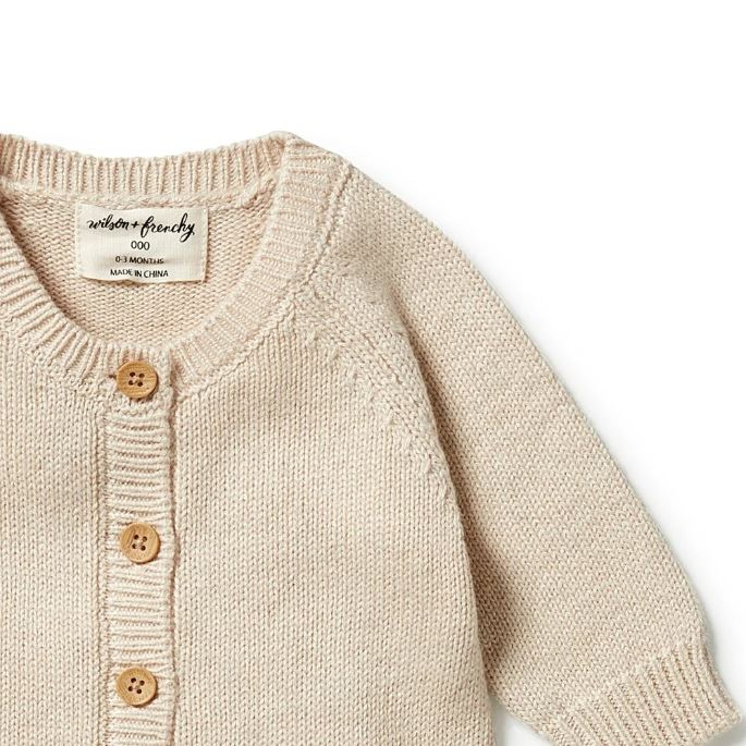 WILSON &amp; FRENCHY Knitted Button Growsuit - Oatmeal Melange BABY CLOTHING - Zabecca Living