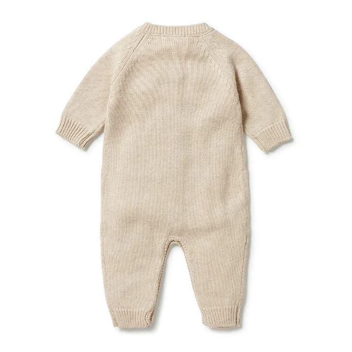 WILSON &amp; FRENCHY Knitted Button Growsuit - Oatmeal Melange BABY CLOTHING - Zabecca Living