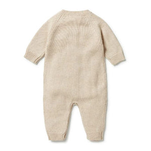 WILSON & FRENCHY Knitted Button Growsuit - Oatmeal Melange BABY CLOTHING - Zabecca Living