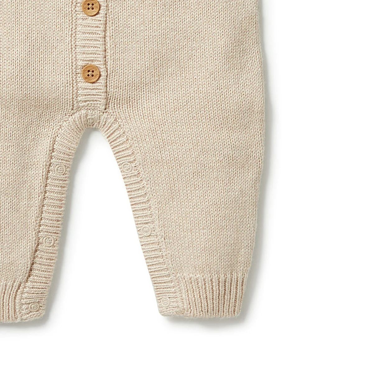 WILSON &amp; FRENCHY Knitted Button Growsuit - Oatmeal Melange BABY CLOTHING - Zabecca Living
