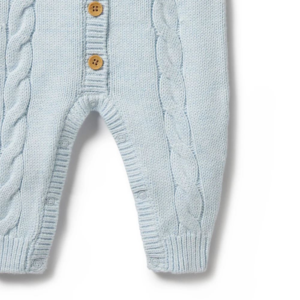 WILSON &amp; FRENCHY Knitted Cable Growsuit - Bluebell BABY CLOTHING - Zabecca Living