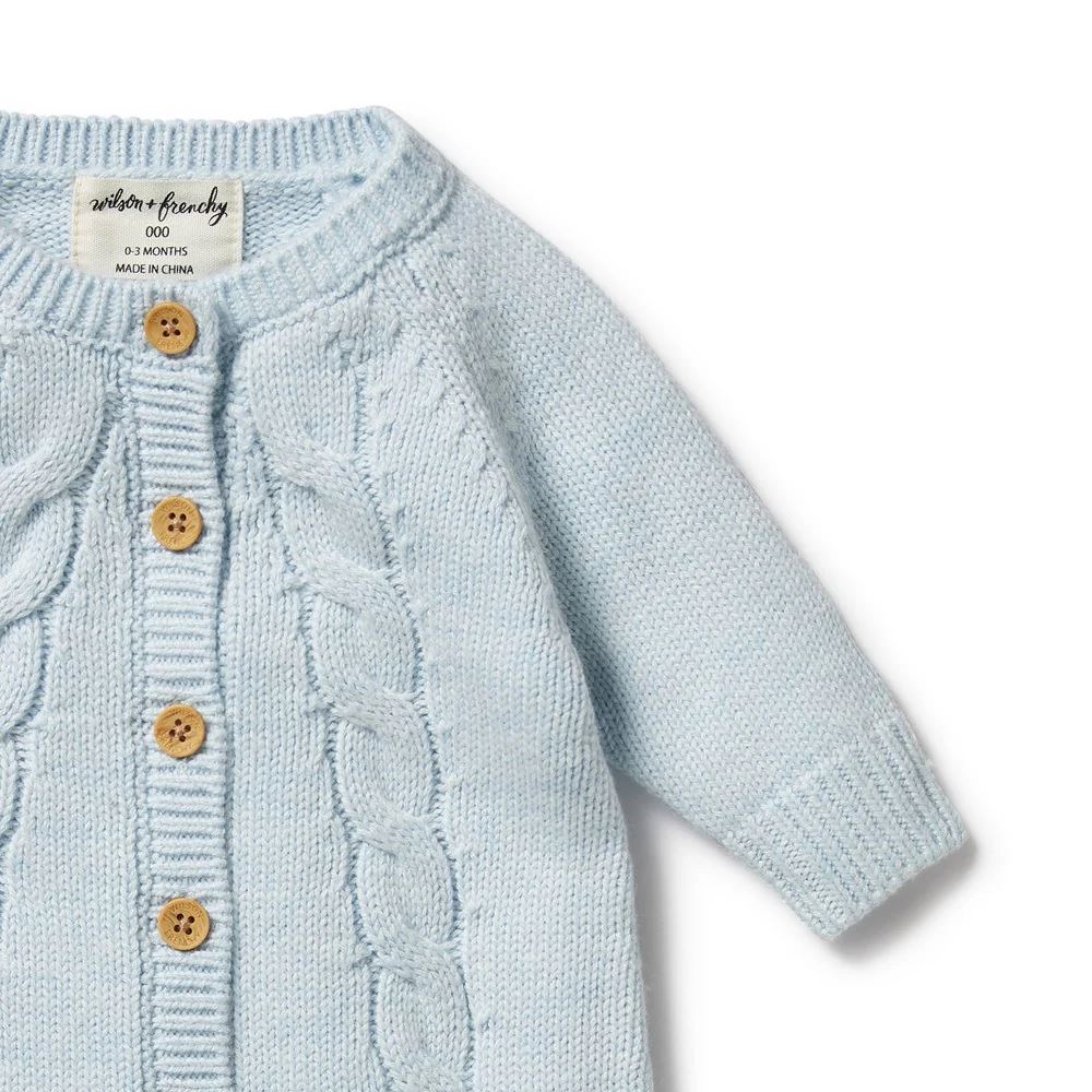 WILSON &amp; FRENCHY Knitted Cable Growsuit - Bluebell BABY CLOTHING - Zabecca Living
