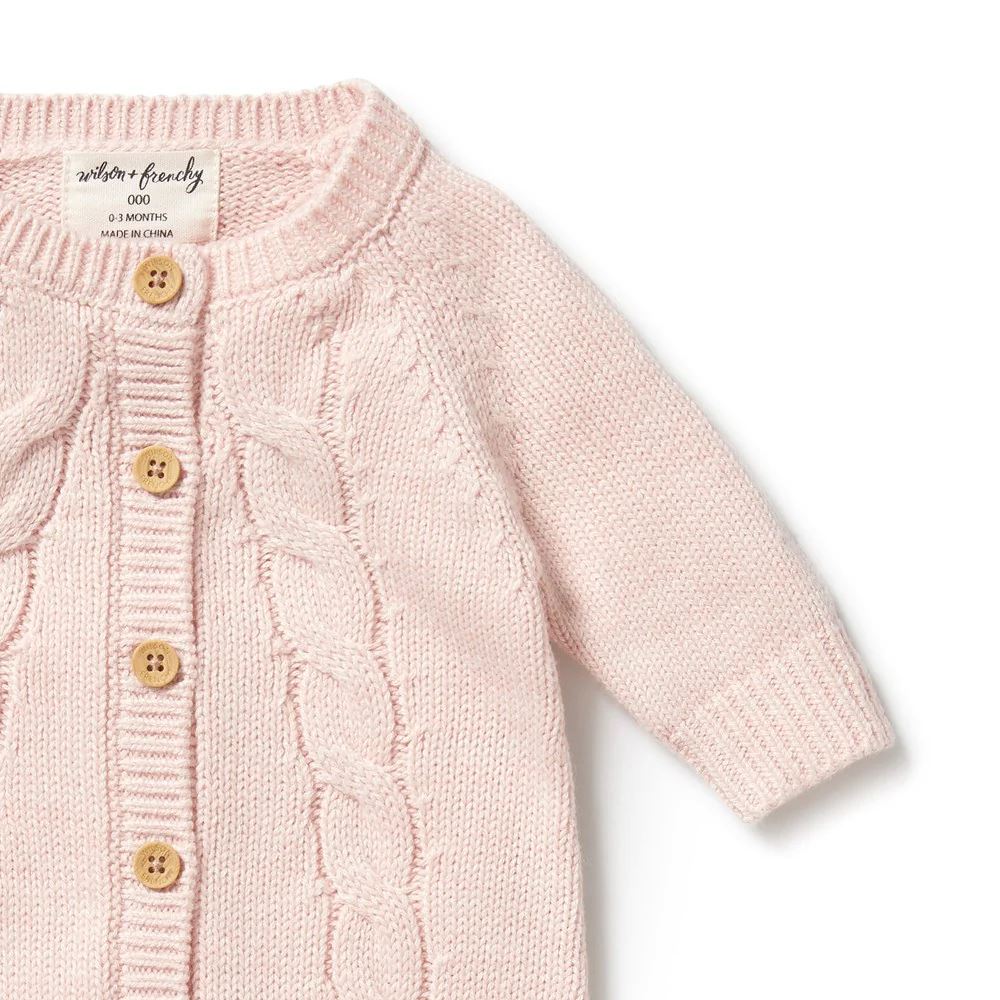 WILSON &amp; FRENCHY Knitted Cable Growsuit - Pink BABY CLOTHING - Zabecca Living