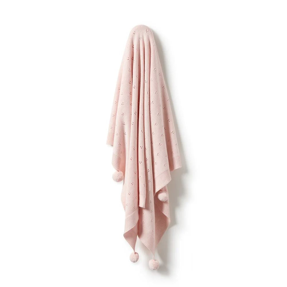 WILSON &amp; FRENCHY Knitted Pointelle Blanket - Pink BABY BLANKET - Zabecca Living