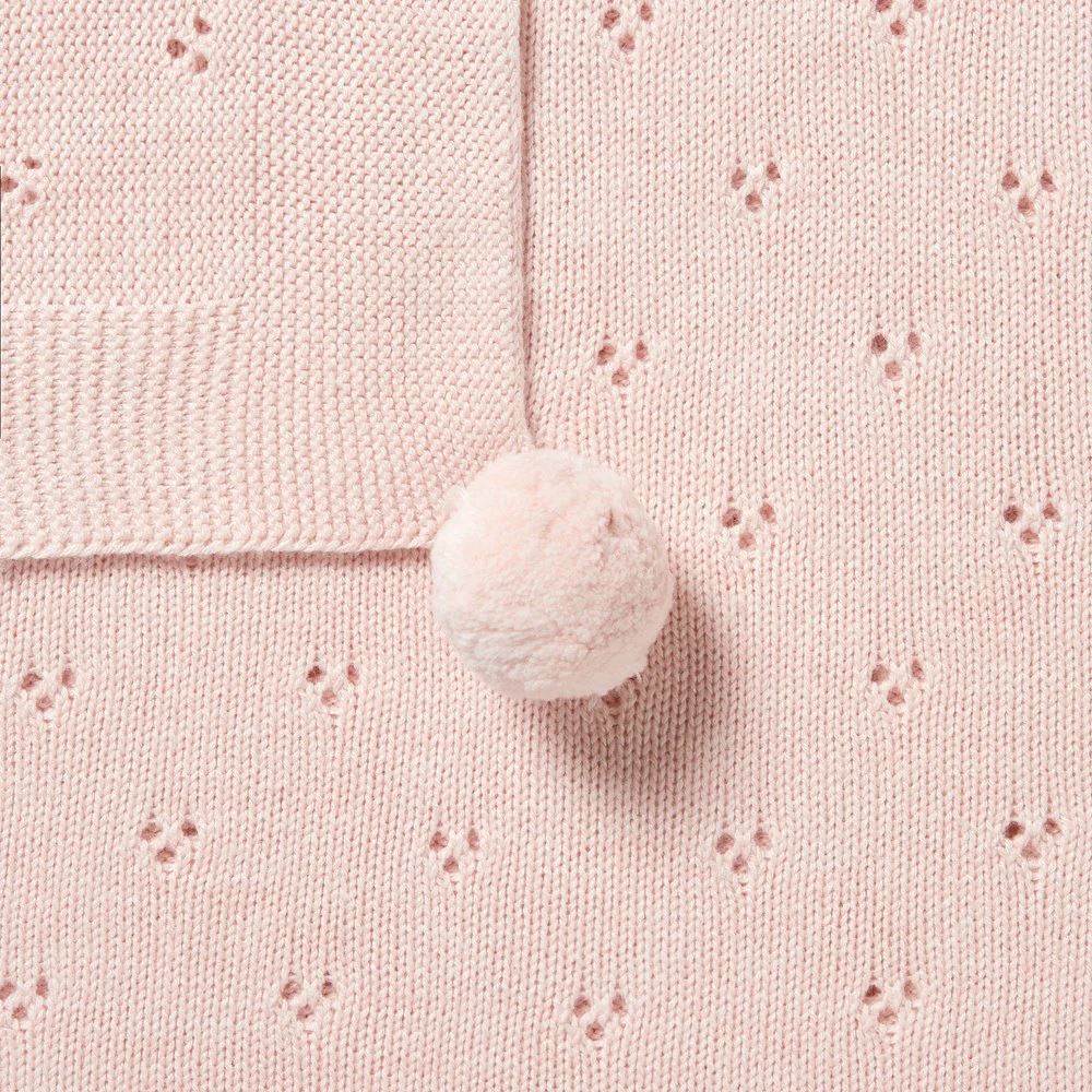 WILSON &amp; FRENCHY Knitted Pointelle Blanket - Pink BABY BLANKET - Zabecca Living