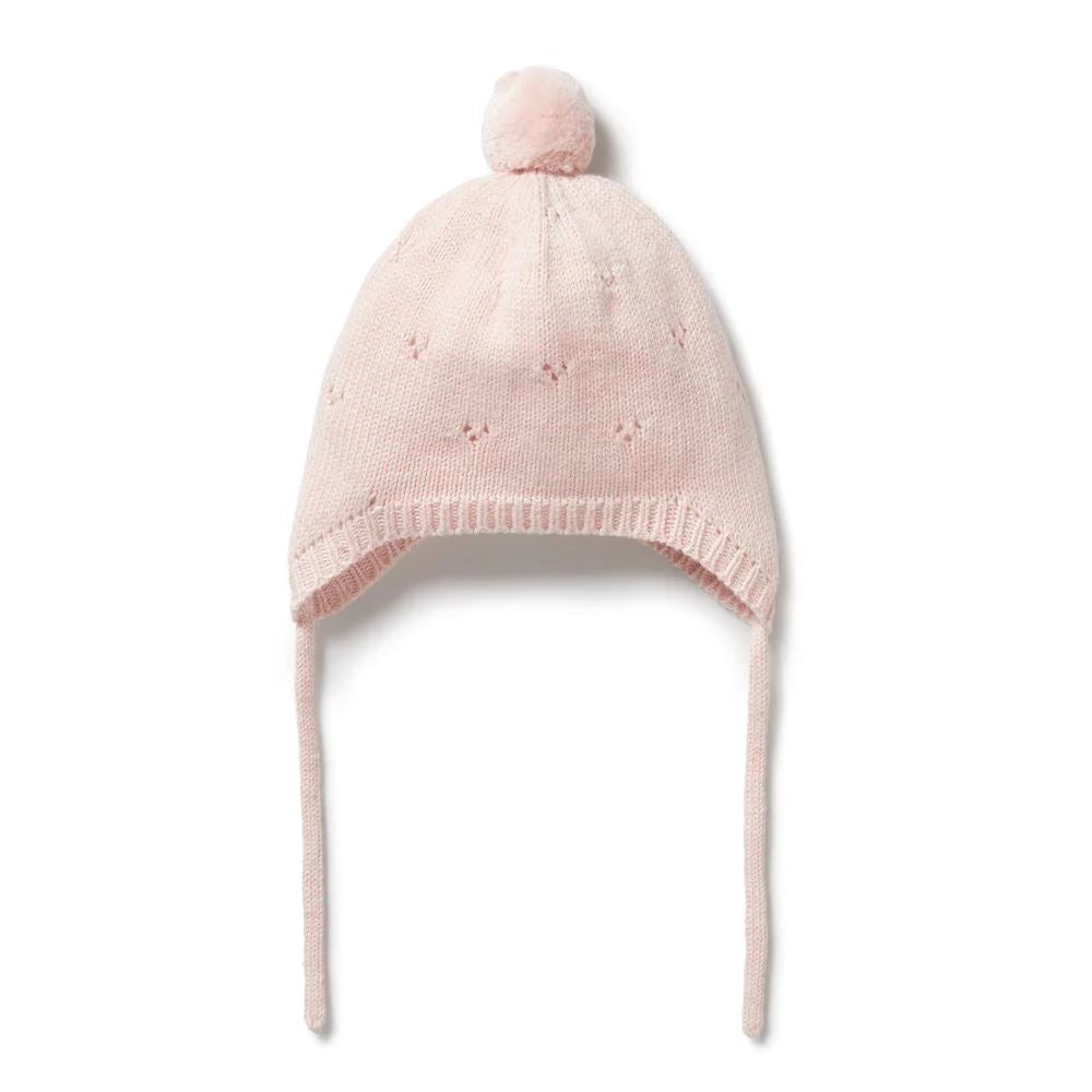 WILSON & FRENCHY Knitted Pointelle Bonnet - Pink Baby Hat - Zabecca Living