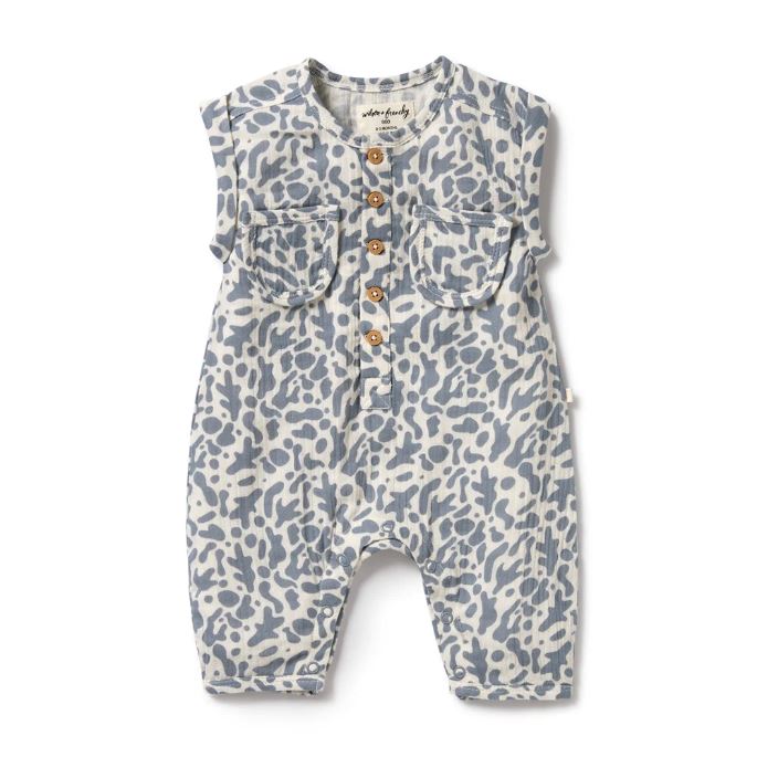 WILSON &amp; FRENCHY Organic Crinkle Growsuit - Blue Coral BABY CLOTHING - Zabecca Living