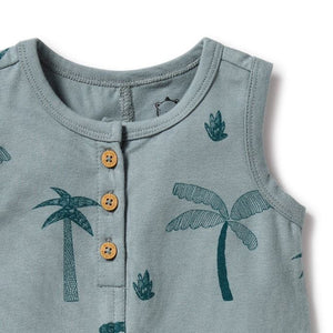 WILSON & FRENCHY Organic Henley Growsuit - Palm Days BABY CLOTHING - Zabecca Living