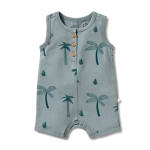 WILSON & FRENCHY Organic Henley Growsuit - Palm Days BABY CLOTHING - Zabecca Living