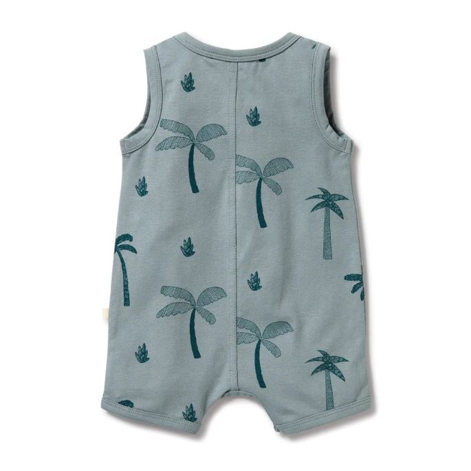 WILSON &amp; FRENCHY Organic Henley Growsuit - Palm Days BABY CLOTHING - Zabecca Living