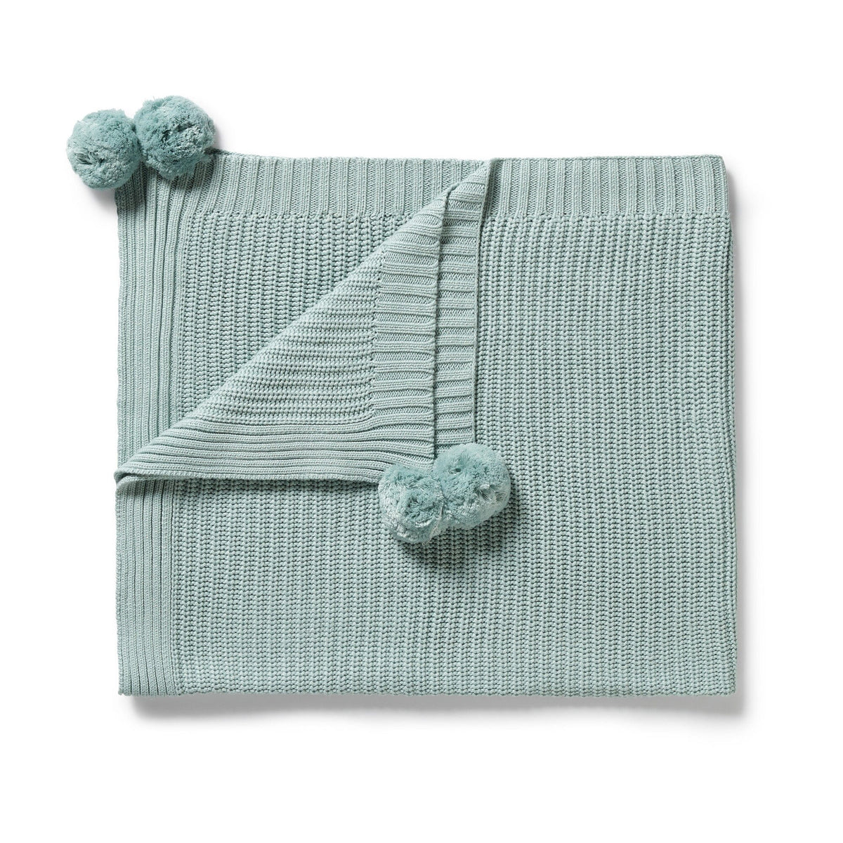 WILSON &amp; FRENCHY Organic Knitted Blanket - Duck Egg BABY BLANKET - Zabecca Living