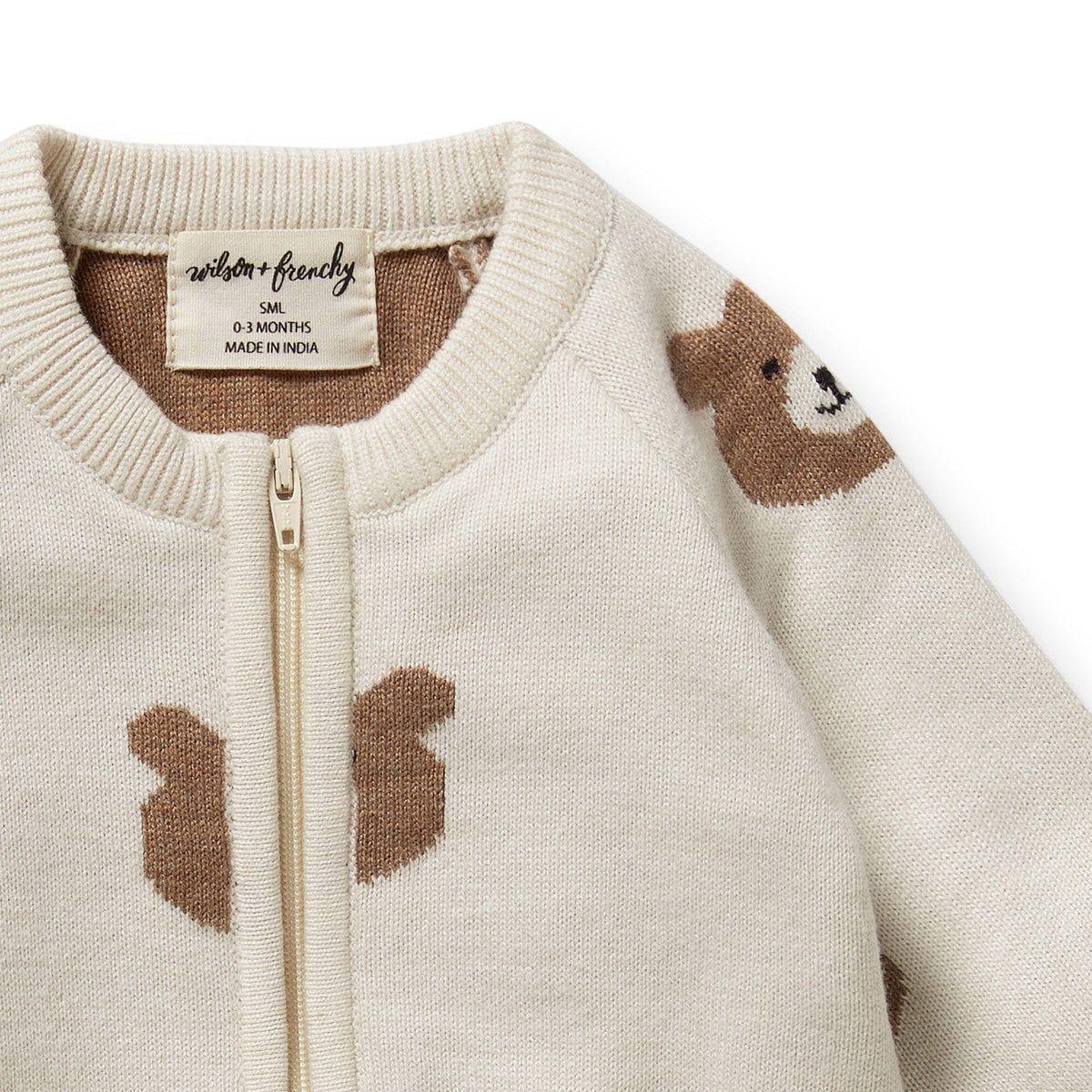WILSON &amp; FRENCHY Organic Knitted Jacquard Growsuit - Beary Cute BABY CLOTHING - Zabecca Living