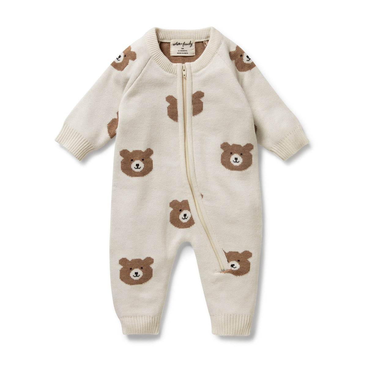 WILSON &amp; FRENCHY Organic Knitted Jacquard Growsuit - Beary Cute BABY CLOTHING - Zabecca Living