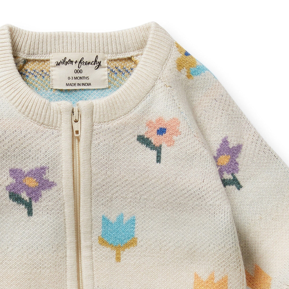 WILSON & FRENCHY Organic Knitted Jacquard Growsuit - Flower Pop BABY CLOTHING - Zabecca Living
