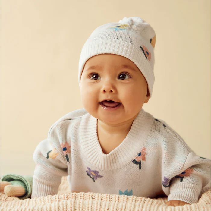 WILSON &amp; FRENCHY Organic Knitted Jacquard Hat - Flower Pop KIDS HAT - Zabecca Living