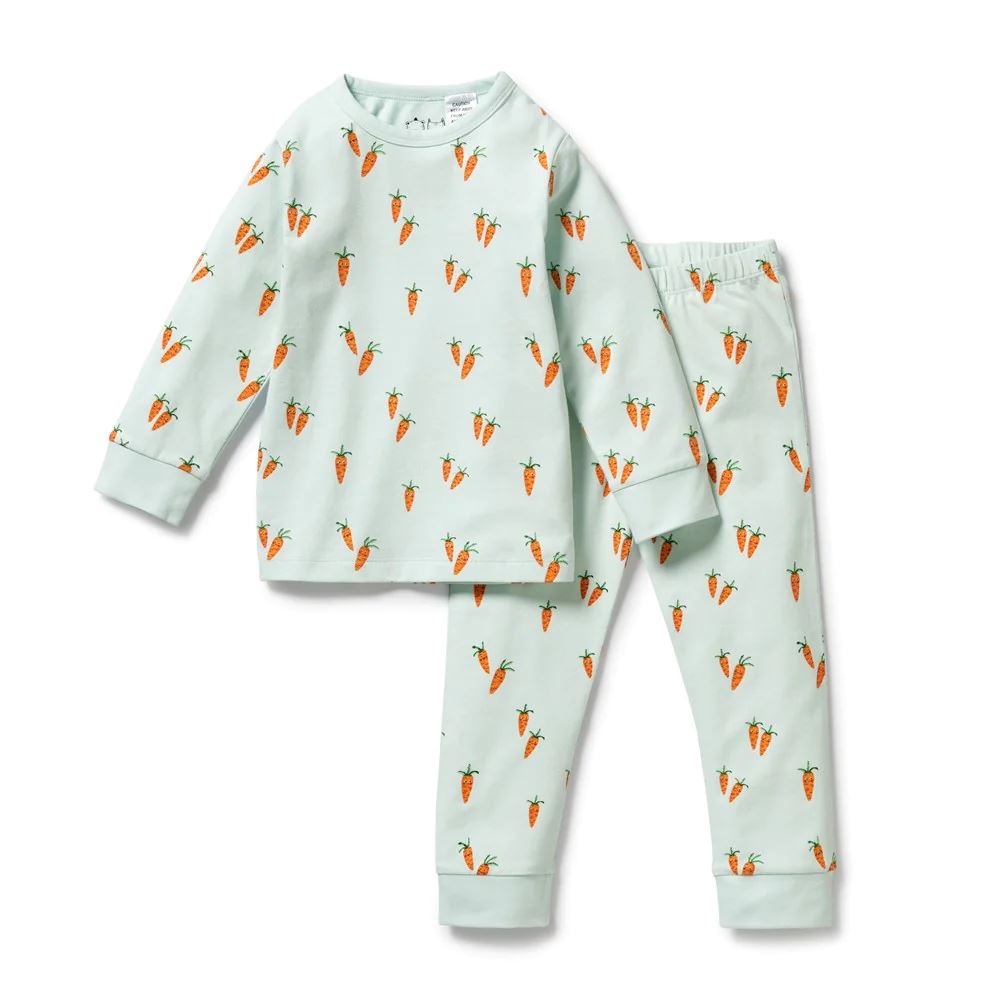 WILSON &amp; FRENCHY Organic Long Sleeve Pyjamas - Cute Carrots BABY CLOTHING - Zabecca Living