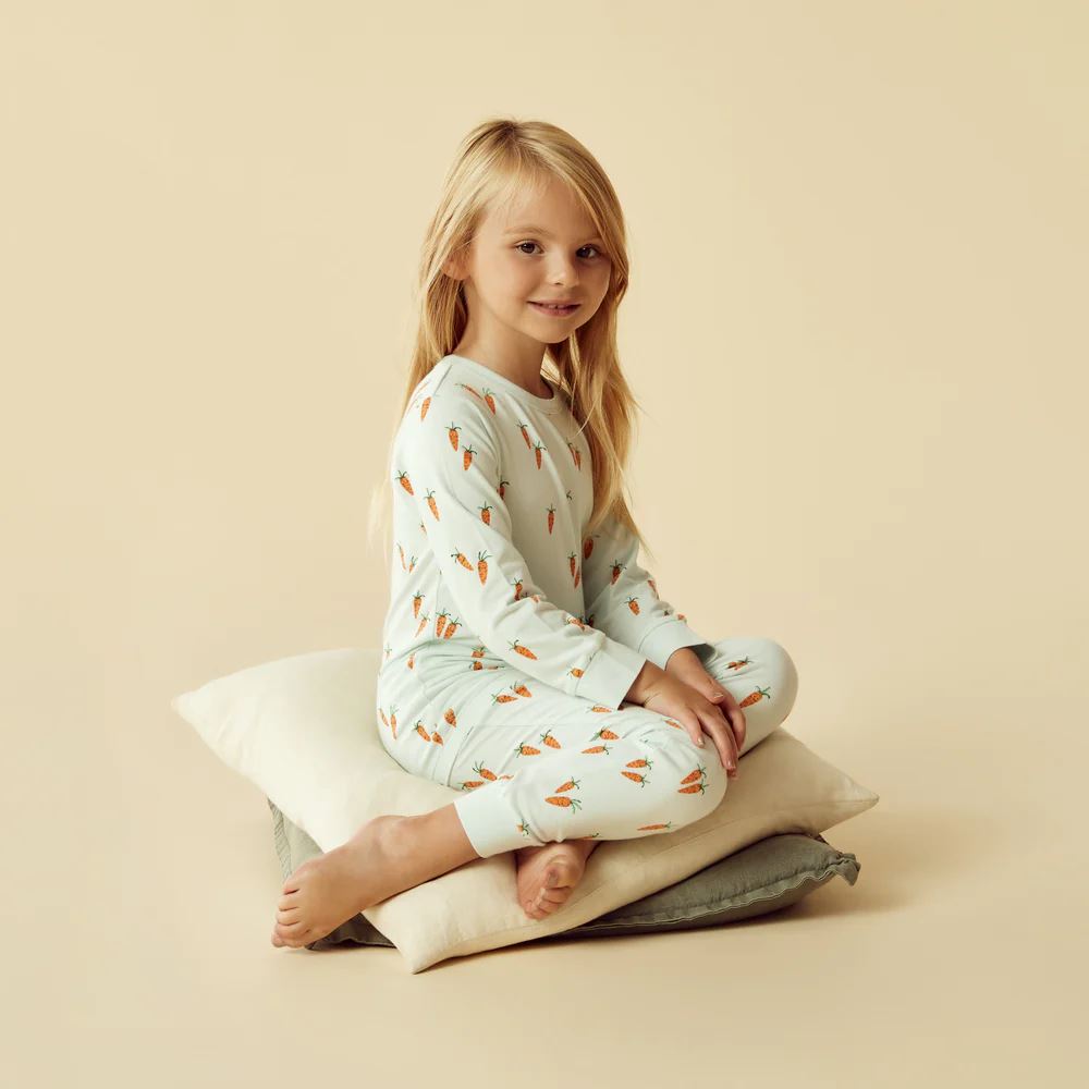 WILSON &amp; FRENCHY Organic Long Sleeve Pyjamas - Cute Carrots BABY CLOTHING - Zabecca Living
