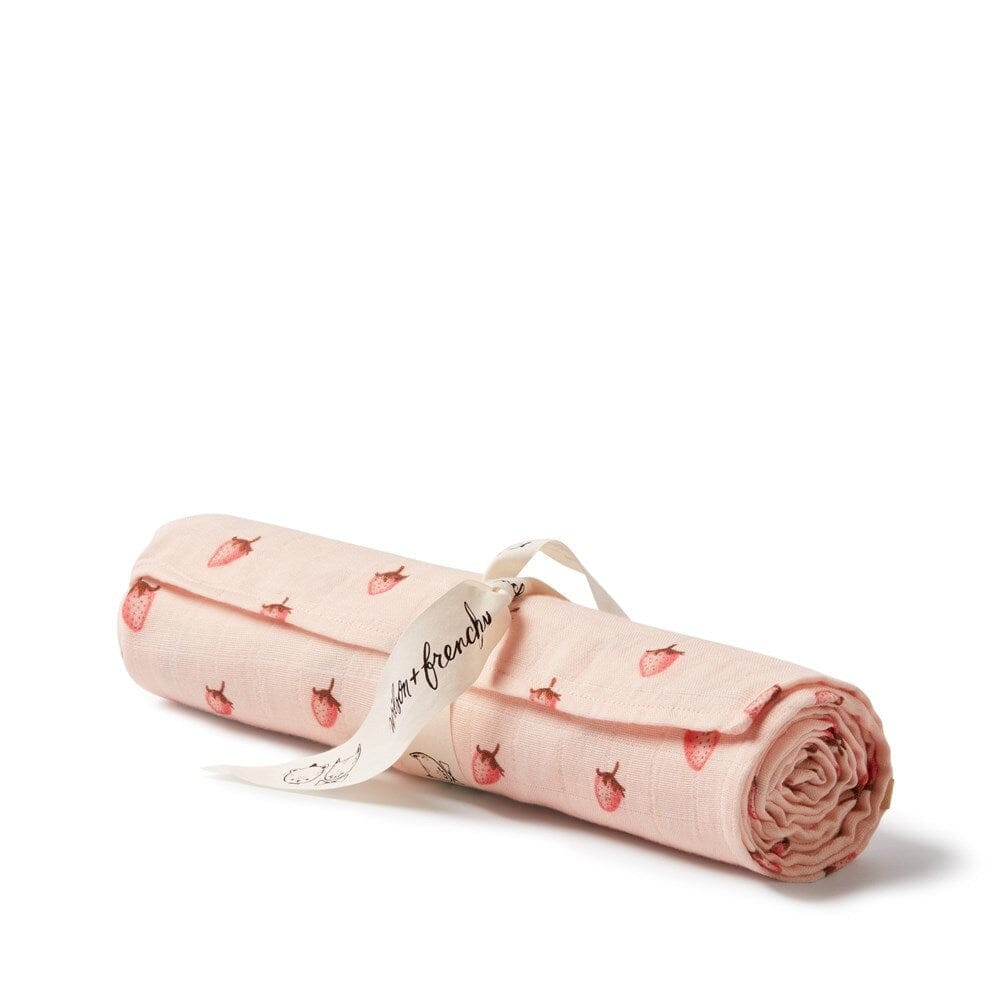 WILSON &amp; FRENCHY Organic Muslin - Strawberry Kisses BABY BLANKET - Zabecca Living