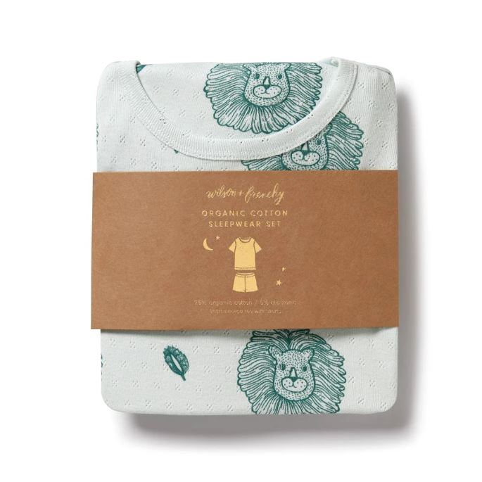 WILSON &amp; FRENCHY Organic Pointelle Short Sleeve Pyjamas - Little Lion BABY CLOTHING - Zabecca Living