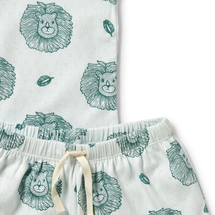 WILSON &amp; FRENCHY Organic Pointelle Short Sleeve Pyjamas - Little Lion BABY CLOTHING - Zabecca Living