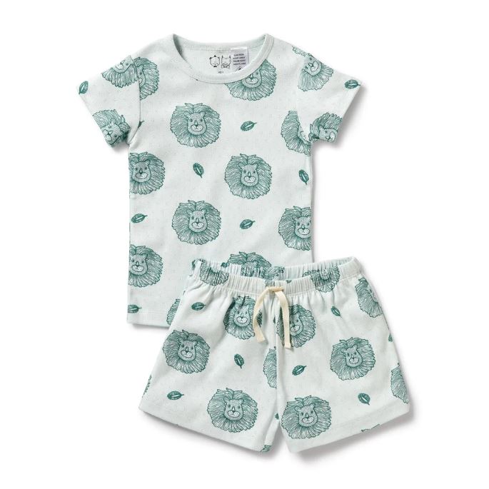 WILSON &amp; FRENCHY Organic Pointelle Short Sleeve Pyjamas - Little Lion BABY CLOTHING - Zabecca Living