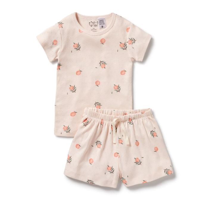 WILSON &amp; FRENCHY Organic Pointelle Short Sleeve Pyjamas - Peaches Kids Pyjamas - Zabecca Living